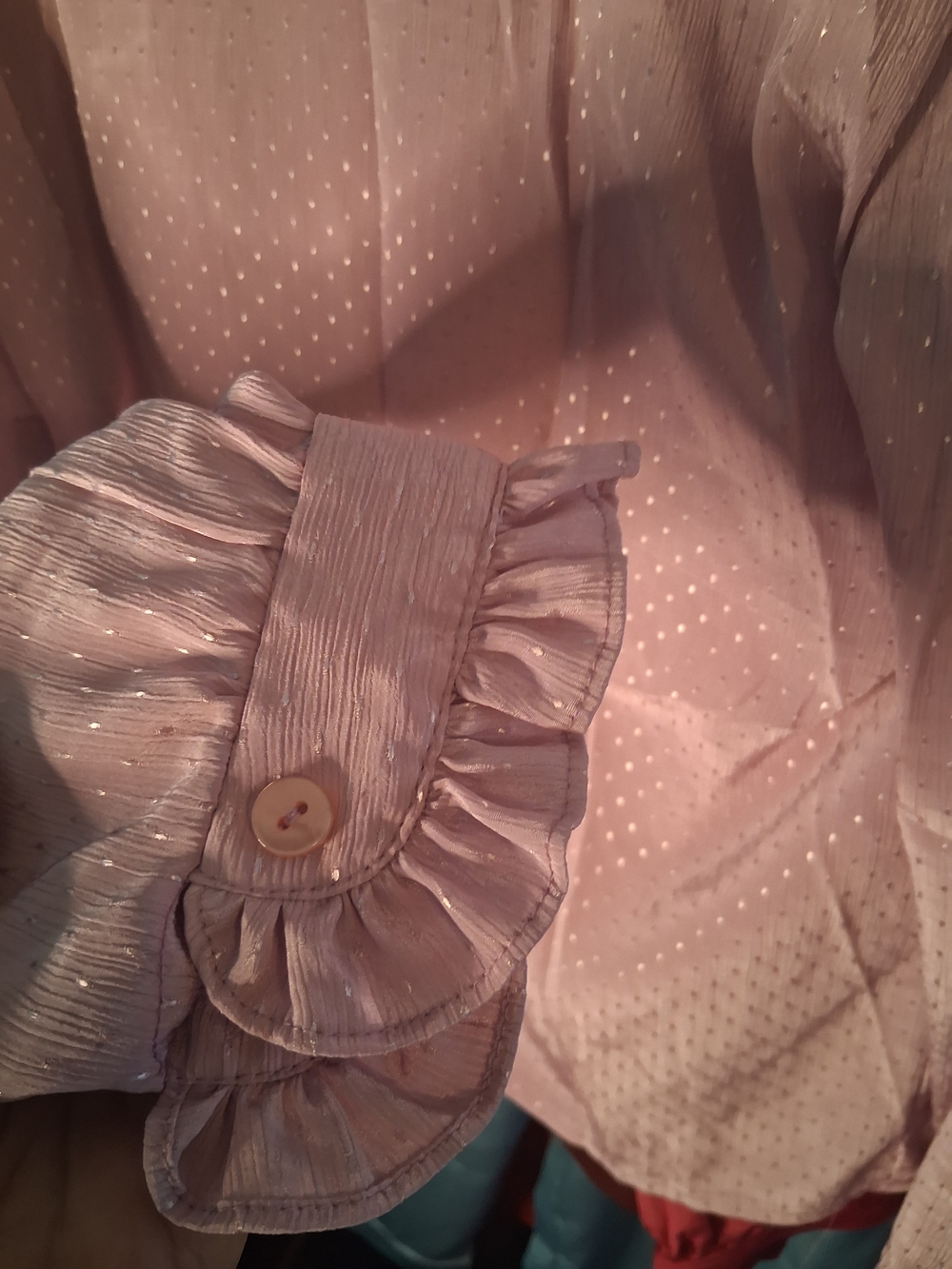 Light Pink Ruffled Dot-Textured Blouse - Picture 4 of 4